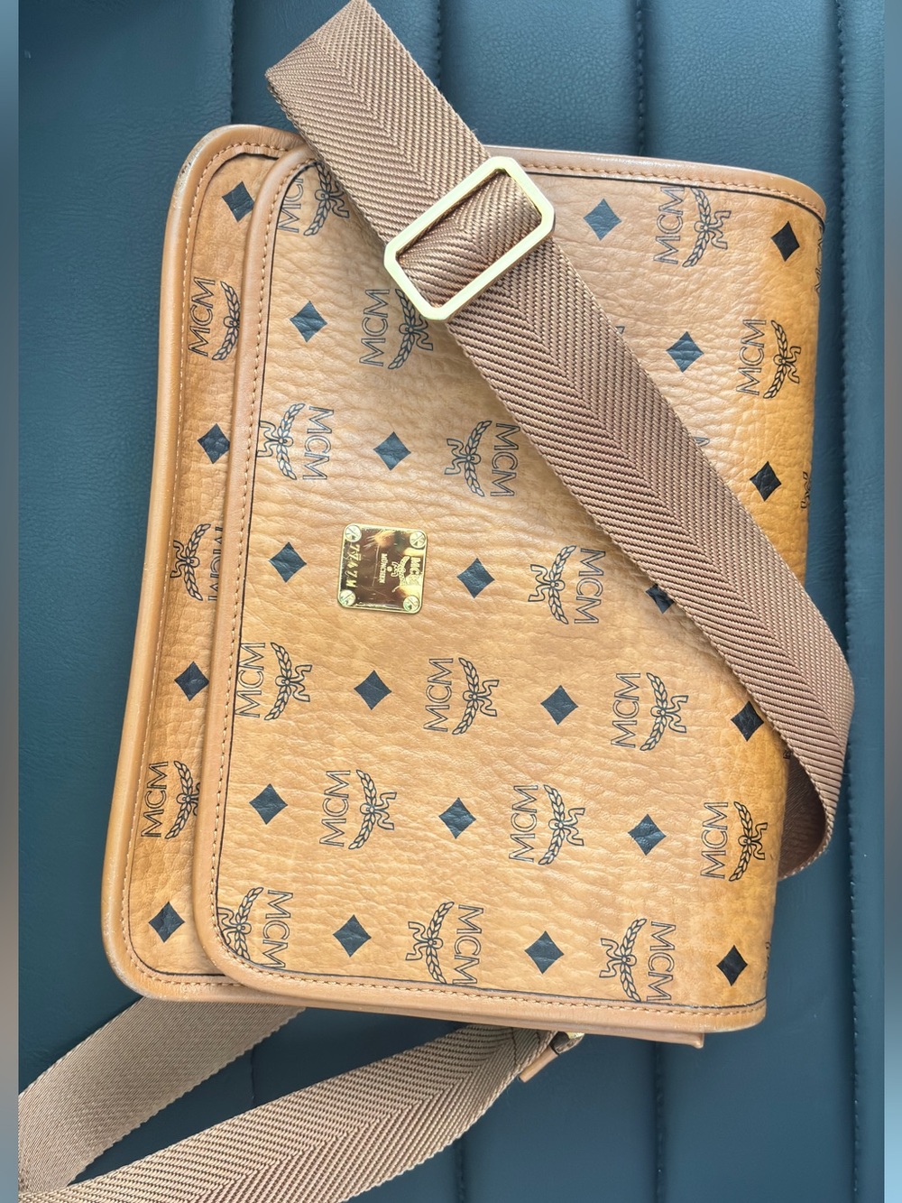 MCM Tan/Black Visetos Logo Crossbody Bag